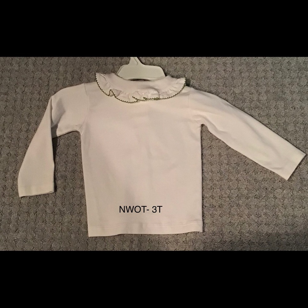NEW- Solid white shirt with green piping